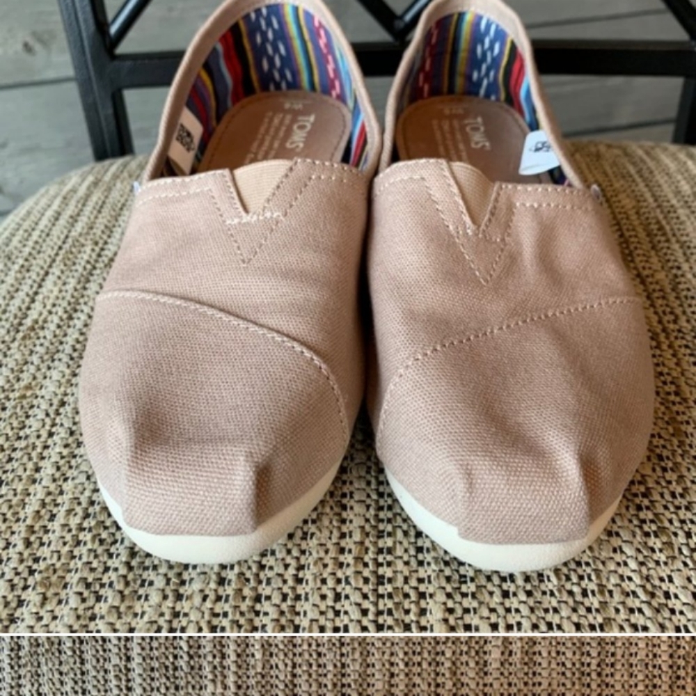 Toms light brown canvas slip on shoe size 6